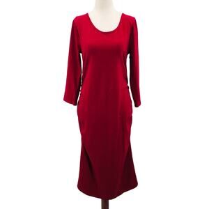 ISABEL MATERNITY M red scoop neck cotton blend  long sleeve midi dress NWT 0B8